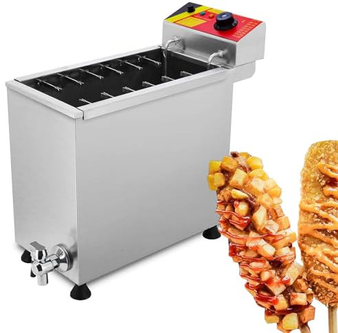 Hydravex Friteuse Automatique pour Chien de maïs 3000 W à température réglable, Machine Commerciale de Fabrication de bâtonnets de Hot-Dogs au Fromage, 12 Crochets, friteuse électrique de Grande