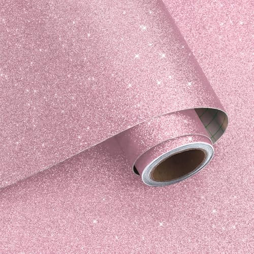 VaryPaper Papier Peint Paillettes Rose Papier Adhésif Décoratif 40cmx200cm Film Adhesif pour Meuble Papier Peint Chambre Fille Salon Papier Vinyle Autocollant Armoire Emballage Cadeau Décor de Fête