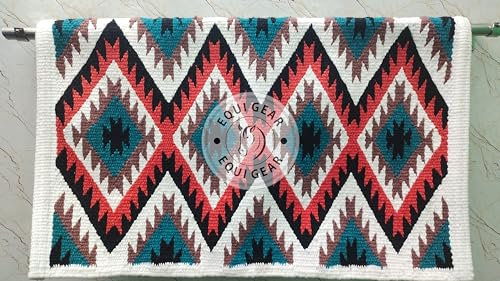 EQUIGEAR Western Ranch Horse Satteldecke aus neuseeländischer Wolle, Western-Design, handgefertigte Satteldecke, Wollpolster, Sensor Flex (Anpassung möglich) AQ122 (34 x 32)