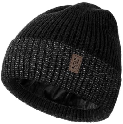 Wmcaps Wintermütze für Herren, gefütterte Thermo-Mütze | Strickmütze, winddicht, atmungsaktiv, elastisch, weich, Fleecefutter, für Radfahren, Sport, Laufen, Alltag & Spazieren.