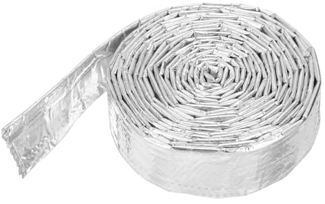 QUARKZMAN Gaine Thermique Aluminisée 11/16 Id X 10,5ft Fibre Verre | Aluminium Métallique, pour Conduites Carburant, pour Câbles Câblage Électrique, Gaine Thermique