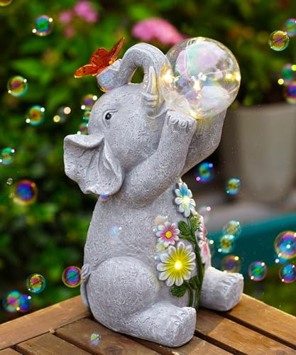 Yeomoo Elefant Figuren mit Solar Blasen & Schmetterlinge Deko für Außen | Lustige Elefant Gartendeko, Geschenk für Frauen Mama Männer Geburtstag, Wetterfest Zimmer Garten Balkon Deko