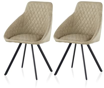 TUKAILAI Esszimmerstühle 2er Set aus Kunstleder, Armlehnstühl Polsterstuhl Küchenstuhl Essstühle mit Gepolsterter, Metallbeinen, Stühle für Esszimmer,Küche,Wohnzimmer,Schlafzimmer, Creme