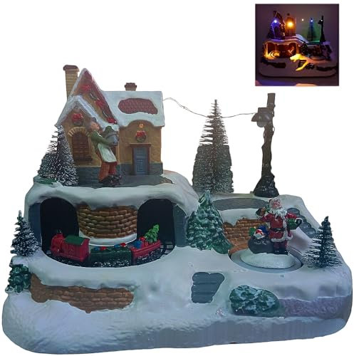 COSE DA CASA Giostrina Natalizia Villaggio di Noël Innevato con luci Trenino e Babbo Natale in Movimento giostra