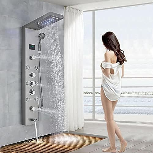 Rain Shower Panel Tower System Rainfall Waterfall Massage Body Jets Kit Faucet-Brushed Nickel A