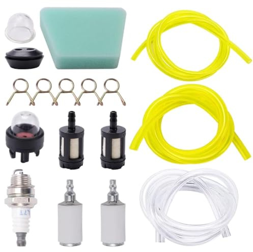 17 PCS Fuel Line for Petrol Strimmer with Fuel Hose, Spark Plug, Fuel Filter, Oil Bubble, Hose Buckle, Universal Petrol Hose Kit for Lawnmowers, Chainsaws, Small Engines