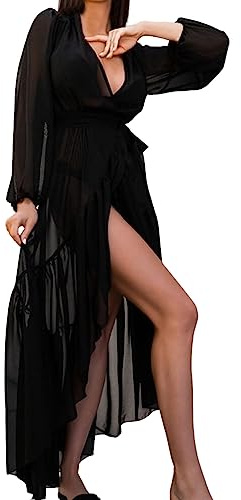 Generico Pareo Gonna Donna Mare Leggeri Taglia Forte Multifunzione Modello a Fiori Classic Casual Mare Bikini Cover Up Ideale per Vacanze Estivi Abito Rete Donna Scollo a V Vintage Mini Abito