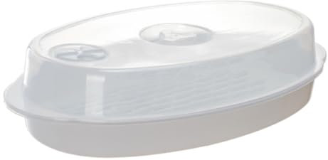 VINTORKY Vaporera Para Cocinar Con Tapa Blanca De Pp, Plato De Vapor Para Microondas, Utensilio De Cocina Seguro y Práctico, Adecuado Para Calentar y Cocinar Al Vapor El Hogar