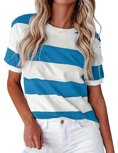 Cocila Ladies Spring Summer Solid Color Printed Casual Comfortable Women's Tops Short Sleeve Magliette Primavera Camicia Coreana Donna Maglietta Donna Basic Manica Corta T-Shirt Cotone Fucsia