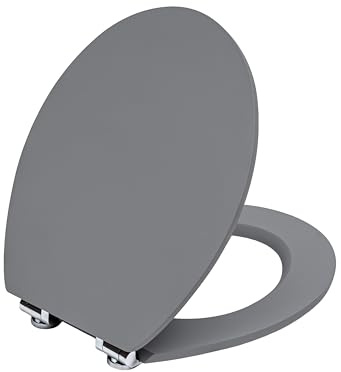 TODOT WC-Sitz mit Absenkautomatik, Toilettensitz aus MDF-Holz, Soft-Touch-Gummibeschichtung, verstellbare Scharniere, kompatibel mit O-Becken, Kapazität bis 175 kg (grau)