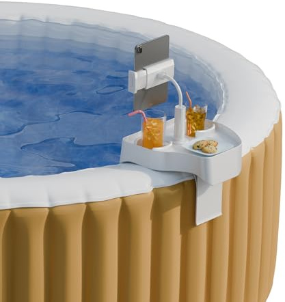 ECO POOLTECH Whirlpool Tablett mit 360° Verstellbarem Handyhalter & 2 Getränkehaltern, Whirlpool Zubehör, Entspannung Geschenk für Frauen Männer Jacuzzi Outdoor(2 Duftkerzen & Grußkarte)