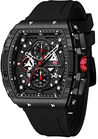 MF MINI FOCUS Watch for Men Wristwatch Fashion Hollow Big Dial Luminous Waterproof Sport Analog Quartz Business Chronograph Mens Watches Blue Silicon Strap Dress Watch