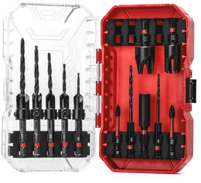 CASOMAN 15 PCS Countersink Drill Bit Set, Tapered Drill Bits, Counter Sink Drill Bit for Woodworking, Quick-Change Wood Drill Bit Kit with Storage Box