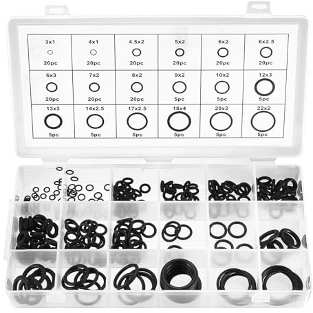 225 PZAS Juego de Juntas Tóricas de NBR, Anillos de Sellado para Fontanería e Hidráulica, Set de Arandelas de Goma Ø 3-22 mm, Ideal para Grifos, Tuberías y Reparaciones (18 Tamaños Incluidos)