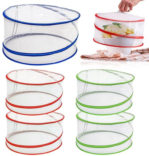 5 Pack Pop Up Food Covers, Large Food Net Cover in 3 Sizes Reusable Collapsible Food Cover Protectors for Outdoors Parties Picnics BBQs, Keep Out Flies Bugs Mosquitoes (3 Colors)