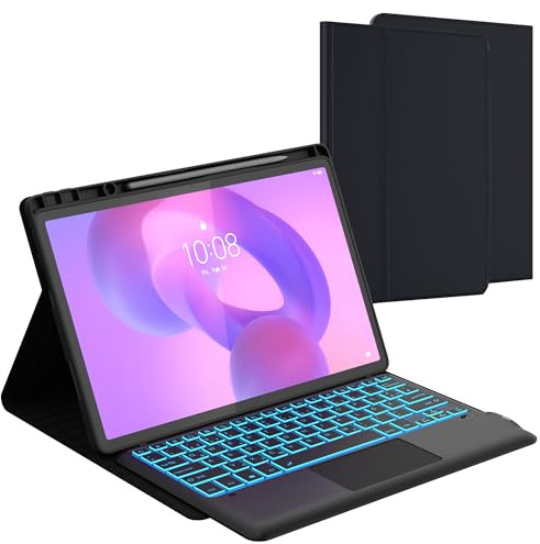Für Lenovo Idea Tab Pro Tablet 12.7 Hülle mit Tastatur - 7 Farben Beleuchtung Abnehmbare Trackpad Cover - Beleuchtete Deutsches QWERTZ Layout Tastatur mit Stifthalter für Lenovo Idea Tab Pro 2025