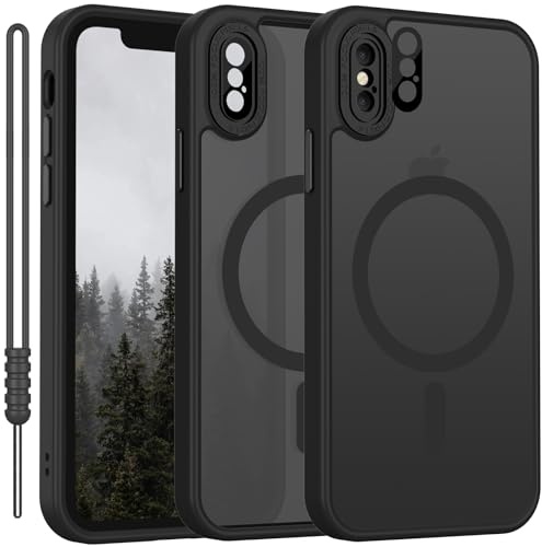 YUANDMI für iPhone XS Hülle kompatibel mit MagSafe, Hanyhülle für iPhone X/XS Magnetisch Dünn Matte Touch Kameraschutz, Anti-Gelb rutschfest Kratzfest Schutz Stoßfest Hülle Matt Schwarz