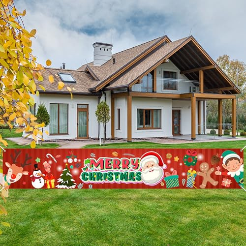 WDEC Cartel de Feliz Navidad de 300 x 50 cm, decoración de Navidad, Pancarta Colgante de Navidad, decoración de Fiesta de Navidad al Aire Libre Interior, para jardín, hogar, balcón, Puerta, Valla(02)