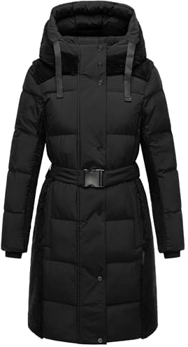 Navahoo Damen Winter Steppmantel warmer Plüschmantel mit Taillengürtel in Material-Mix mit Teddyfell Funkelteddy 14 XS-XXL