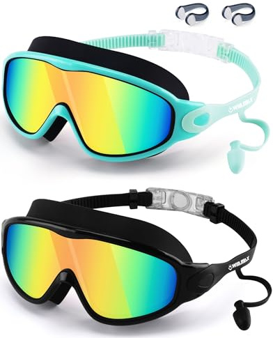 WIN.MAX Swimming Goggles 2 Pack Anti Fog Anti UV Clear View for Men Women Boys Girls,Swim Goggles for Adults Youth Kids 4-14