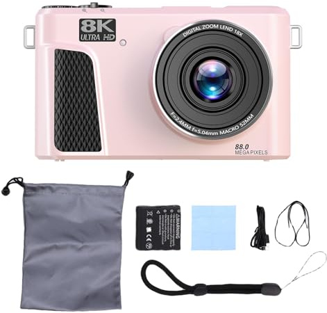 Fotocamera digitale 8K 88MP Autofocus, WiFi 3 pollici Flip Screen Fill Light Vlogging Gear Fotocamera digitale compatta Flip Screen Strumento per live streaming (Rosa)