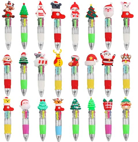 CWENDANER 24 Stück stift weihnachten, 4-farbige Mini-Weihnachten-Cartoon-Muster Kugelschreiber, kinder kugelschreiber-Büro & Studenten Schulbedarf, Mitgebsel, Gastgeschenke für (5-10 Jährige)