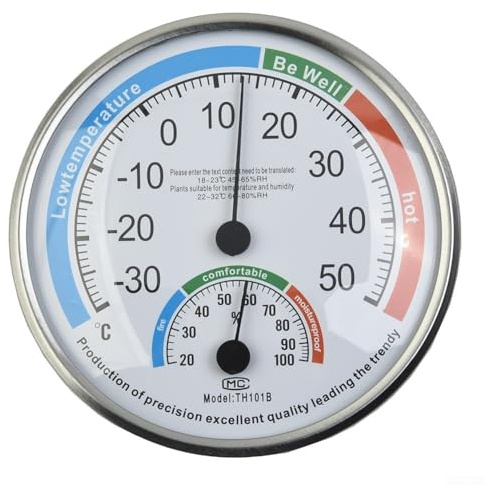 Termometro analogico igrometro per controllo del clima interno con grande scala Celsius e umidità facile da leggere, indicatore di zona comfort, montaggio a parete, design rotondo in ABS per casa