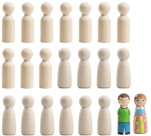 QyueQyat 20 Peg Dolls, 65mm Wooden Dolls House People, Handcrafted Wooden Figures for Creative Play and Display, 10 Male and 10 Female Wooden People