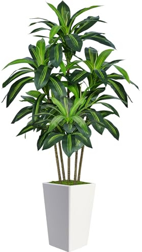 Zvezvia Kunstpflanzen 150cm Große Künstliche Dracaena Pflanzen mit Weißem Pflanzgefäß, Kunstbaum Deko Fake Pflanzen für Innendekor Wohnzimmer Schlafzimmer Büro Garten Haus Decor