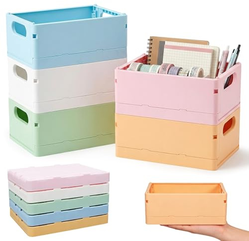 HJ-hghpiftr Cesto portaoggetti pieghevole, 5 pezzi, stabile, pieghevole, per cucina, bagno, camera da letto, ufficio e armadio