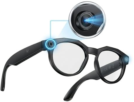 Fecoul Occhiali intelligenti con fotocamera e registrazione video 8 MP, 2K Vedio POV, occhiali AI foto 3K, visualizzazione in prima persona a mani libere (W611-Black Camera Glasses)