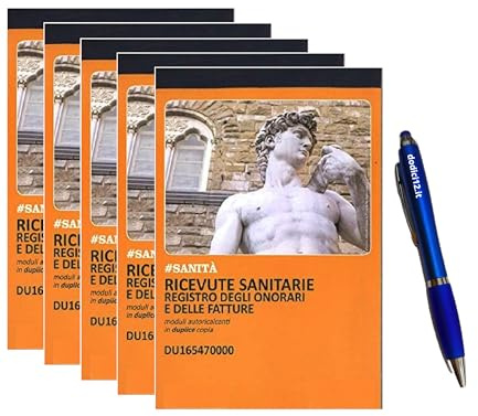 Blocchi Ricevute Sanitarie A5 (21x15 cm) - 2 Copie Autoricalcanti - 50 Moduli in Duplice Copia (50x2) - Bollettario Fatture Sanitarie Non Numerate - CON PENNA TOUCH OMAGGIO Dodici12®