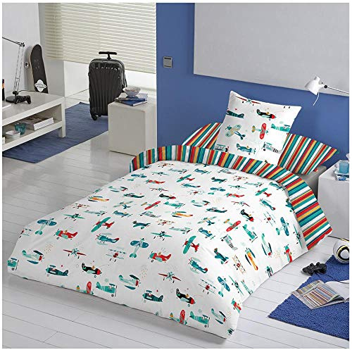 COTTON ARTean Funda Nórdica Infantil Cama 105 Algodón Poliéster AVIONCITOS