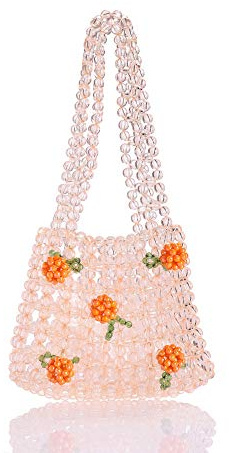 YIFEI Damen-Schultertasche, aus Acryl, orangefarben, transparent, Blumen-Perlen, Abendtasche für Hochzeit, Party, Orange/Abendrot im Zickzackmuster (Sunset Chevron), Small