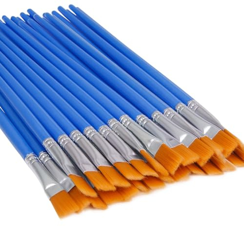 UPINS 60 Pcs Flat Paint Brushes, Small Brush Bulk Art Paintbrushes Flat Top Paintbrush for Detail Painting 7mm | 0.28Inch, Paint Brush Set, Shed-Free Nylon Bristles, for Art Crafts School Projects Acrylic Crafts Face Painting