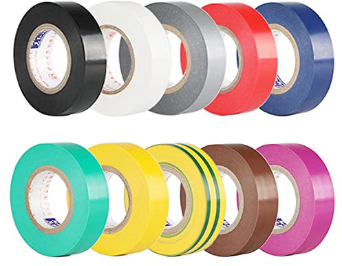 TSKDKIT Nastro Isolante in PVC,10 pezzi di Nastri Isolanti Elettrici Professionali Multicolori 10m x 15mm per Isolare fili, Cavi Elettrici e di Telecomunicazione e per Marcare Fili e Fasci di Fili