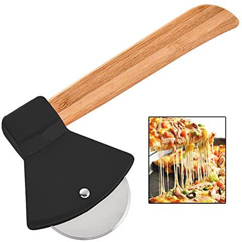 Edelstahl Pizzaschneider Pizzaroller Lustig Pizzarad Axt Pizza Cutter Stahl Pizzarad Spülmaschinenfest Pizza Cutter Edelstahl Holzgriff Pizzaroller Hochwertig von Pizza Waffeln Pfannkuchen und mehr