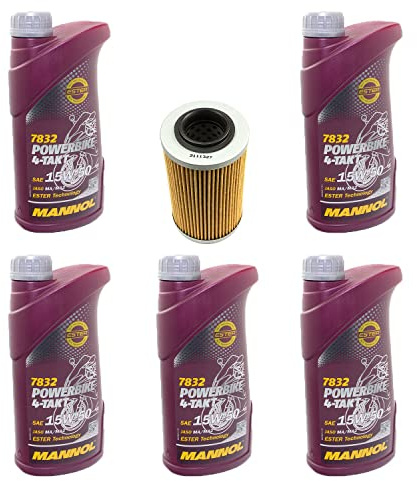 Motoröl Set 15W50 5 Liter + Ölfilter HF564 für Aprilia RSV 1000 R 2004-2010 Tuono 1000 R