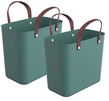 Rotho Albula 2er-Set Einkaufskorb 25 L als Einkaufstasche mit Henkel Grün | Picknickkorb, ergonomische Henkel, nachhaltiger Kunststoff, 2er-Set für Auto und Gartenarbeit, 25 L je Korb, pflegeleicht