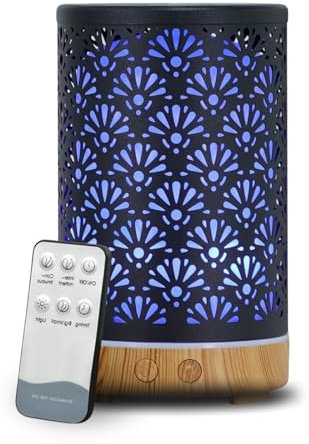 Zen’Arôme Diffuseur Ultrasonique Aromathérapie Sofia - Diffusion Huile Essentielle à Froid - Diffuseur Électrique avec Télécommande - Éclairage Led Personnalisable – Coque en Métal avec Décor Original