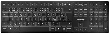 CHERRY KW 9100 Slim, Kabellose Tastatur, Tschechisch/Slowakisch, Schwarz | QWERTZ/QWERTY Layout, Wireless Verbindung über Bluetooth oder 2,4 GHz Funk mit USB-Dongle, 6 Zusatztasten, Wiederaufladbar