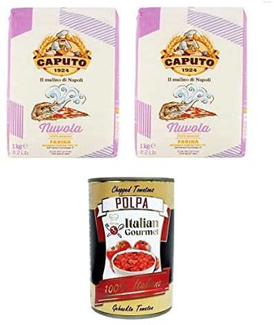 Farina Molino Caputo Nuvola Pizza Napoli Harina para masa ligera 1 kg y Italian Gourmet Polpa di pomodoro, pasta de tomate finamente picada, 1 x 400 g