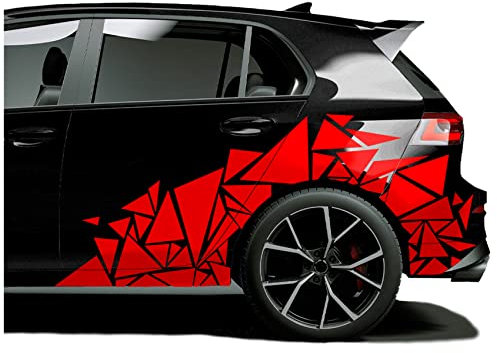 Finest Folia XXL Bilklistermärken trianglar, set om 2, 60 x 200 cm, geometrisk design, bilsida, motorcykel, buss, klistermärke, biltillbehör, kamouflage, tuning-dekoration, KX075 (röd)