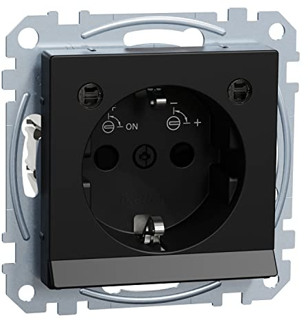 Schneider Electric Merten Schuko-Steckdose mit Lichtauslass, MEG2304-0403 | Mit Beleuchtungsmodul, mit Berührungsschutz, Steckklemmen, 250V, System M, schwarz matt