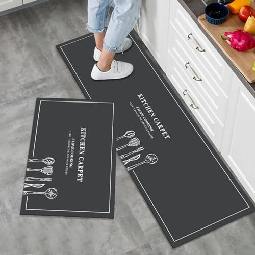 LY4U Küchenmatten Sets rutschfest Waschbar, 2 Teilige Küchenteppiche Runner Set, 50x80+50x150 cm Bodenmatte für Home Decoration Büro Stehpult