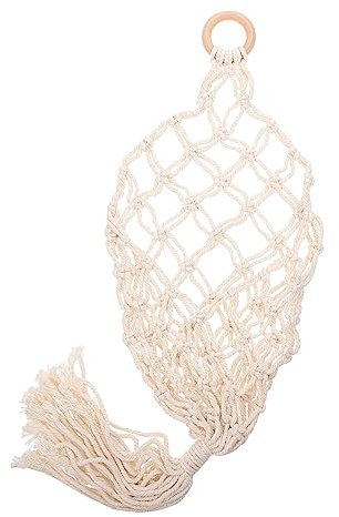 TOVINANNA Cesta Decorativa Colgante De Cuerda De Algodón Beige Cesta De Almacenamiento Para Frutas y Verduras Artesanal Adecuado Para Hogar y Balcón 1 Unidad