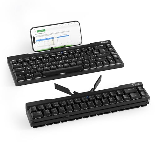 RK ROYAL KLUDGE F68 60% Foldable Low Profile Mechanical Keyboard, Wireless Mechanical Keyboard with Aluminum Body, Built-in Stand Holder, White Backlit, 68 Keys, Quiet Red Switch