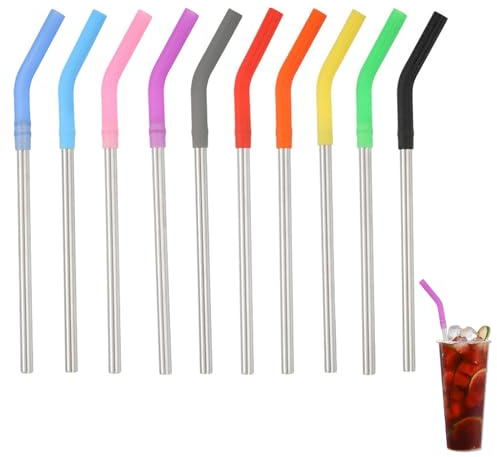 PLATEYTR Set di 20 cannucce riutilizzabili, copertura in silicone e cannucce in acciaio inox, cannucce antirughe, cannucce in metallo, estetiche, ecologiche, facili da pulire, cannucce per ogni