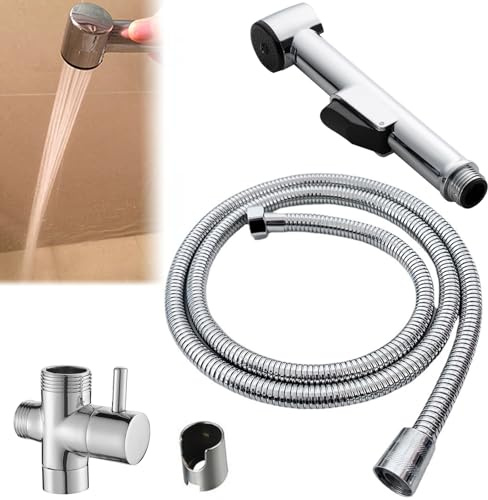 Bärbar hängande toalettdusch med 150 cm duschslang i rostfritt stål, toalettdusch komplett kit för badrum, dusch, blöjrengöring, djurbad