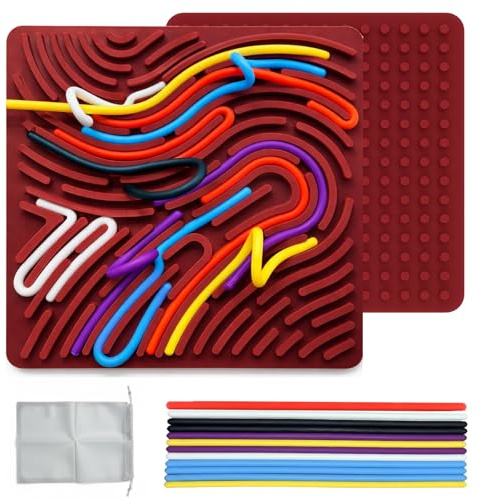 Sensorik Activity Board Doppelseitiges Aktivitätsbrett Sensorisches Aktivitätstafel für Kinder 3+ & Erwachsene zur Beruhigung, Angstzuständen, ADHD und Autismus, zum Reisetasche & 15 Schnüren(Rot)